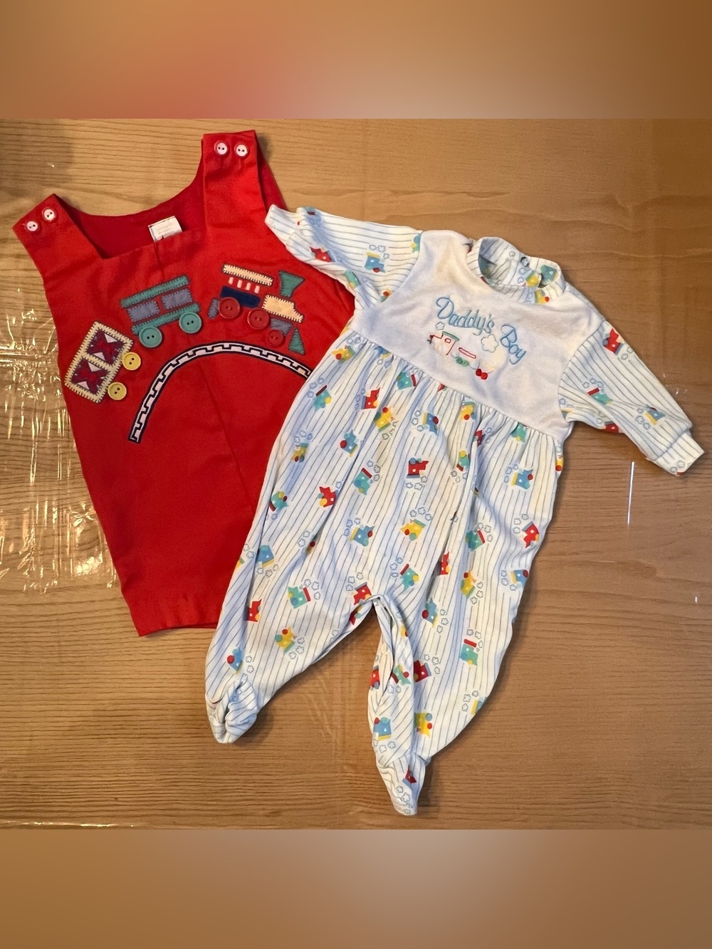 Bundle Of Two Vintage Train Onesies Overalls And Pajamas